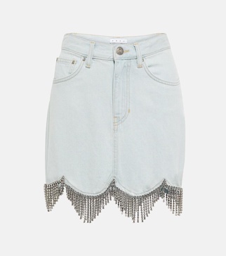 Crystal-embellished denim miniskirt