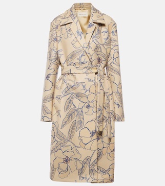 Floral wool-blend trench coat