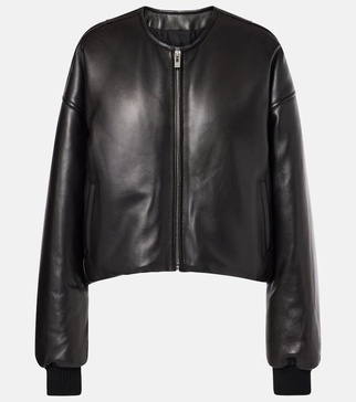 Leather bomber jacket