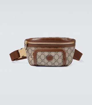 Leather-Trimmed Monogrammed Coated-Canvas Belt Bag