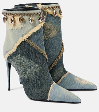 Embellished denim ankle boots