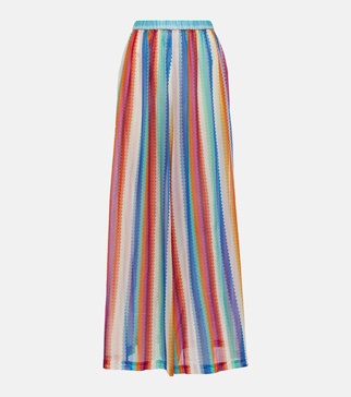 Striped cotton and silk wide-leg pants