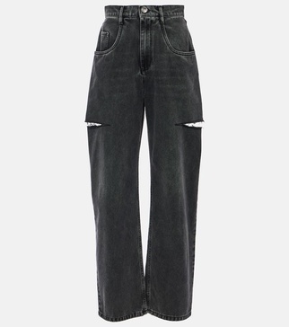 Cutout high-rise tapered jeans