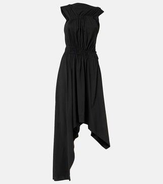 Gathered asymmetric cotton jersey midi dress