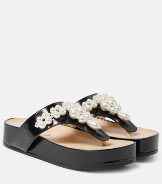 Embellished leather thong sandals