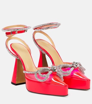 Double bow crystal-embellished platform sandals