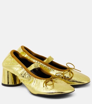 Glove metallic leather Mary Jane pumps