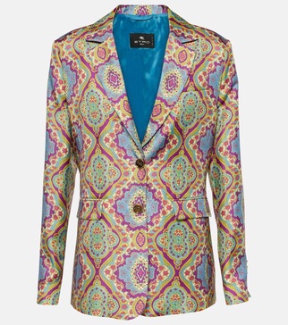 Printed single-breasted silk blazer