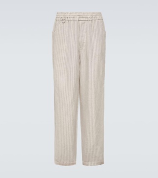 Pinstripe wool and linen wide-leg pants