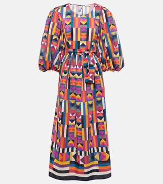 geometric-print puff-sleeve dress