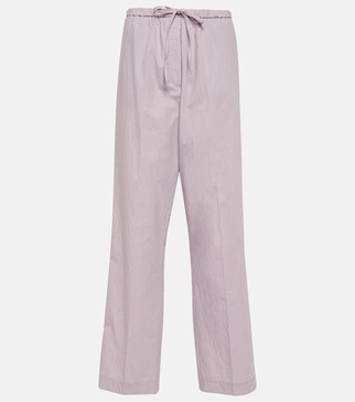 High-rise straight cotton-blend pants