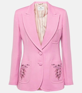 Embroidered wool-blend blazer