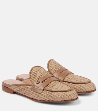 Florio Marbella leather-trimmed raffia mules