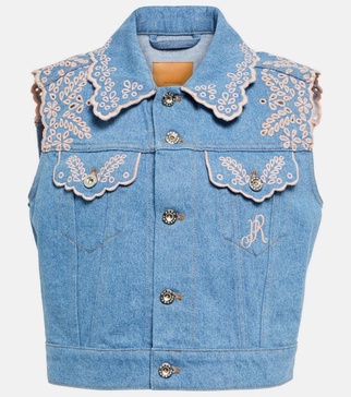 Embroidered denim vest