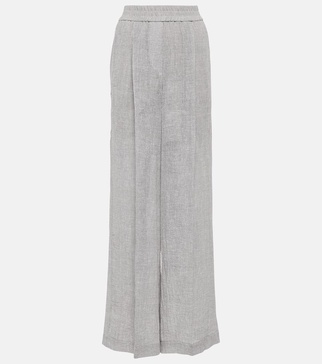 Low-rise linen-blend wide-leg sweatpants