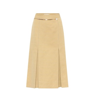 Belted linen and cotton midi skirt