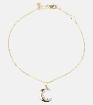 Crescent Moon 14kt gold and white gold chain necklace with diamonds