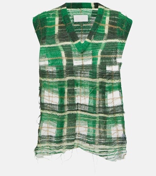 Distressed checked mohair-blend sweater vest