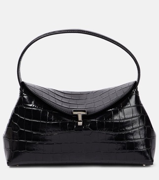 T-Lock croc-effect leather clutch