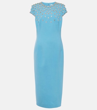 Crystal-embellished wool-blend midi dress