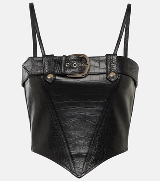 Croc-effect leather bustier