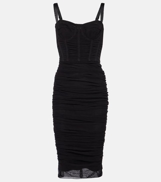 Ruched tulle midi dress