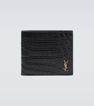 Croc embossed leather billfold wallet