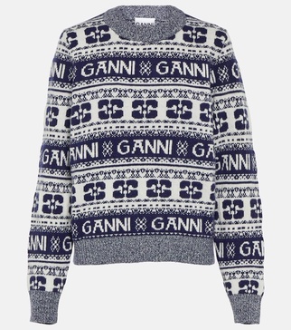 Ganni Jacquard Wool Sweater With Logo Pattern