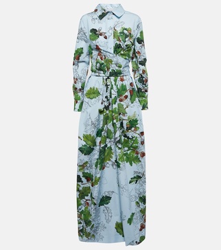 Printed cotton-blend shirt maxi dress