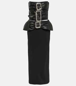 Leather-trimmed buckle-detail bustier gown