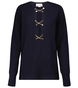 Chain-embellished wool sweater