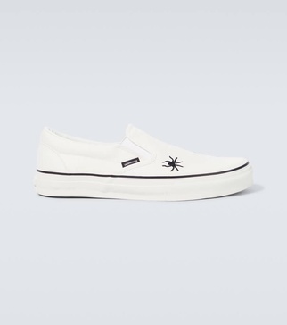 Embroidered cotton canvas slip-on shoes