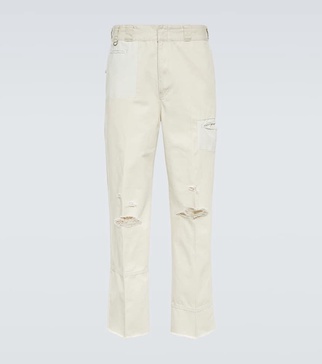 Distressed straight-leg cotton pants