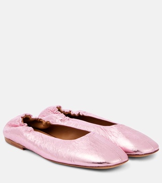 Metallic leather ballet flats