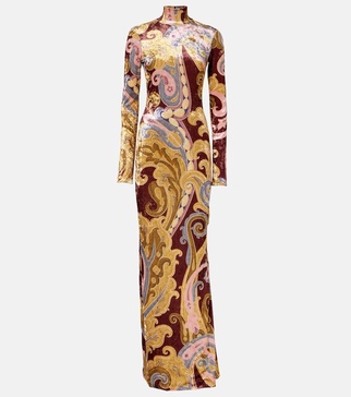 Paisley velvet turtleneck maxi dress