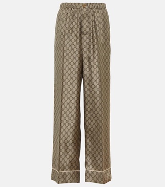 GG Supreme printed silk twill wide pants