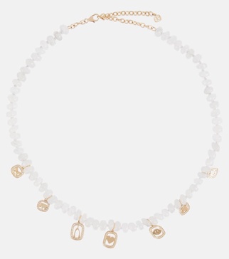 Multi-charm 14kt gold necklace with moonstone and diamonds