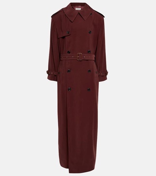 Double-breasted twill trench coat