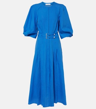 Elea puff-sleeve linen maxi dress