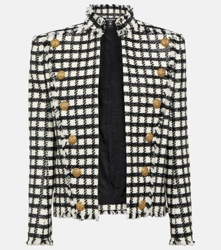 Balmain Button Embellished Checked Tweed Jacket