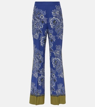 Paisley high-rise silk wide-leg pants