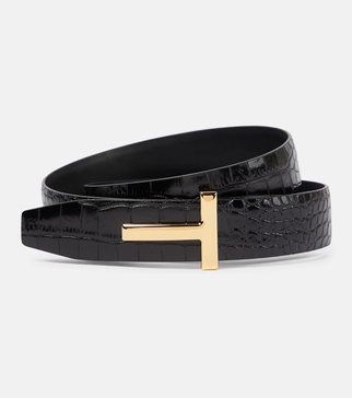 Monogram croc-effect leather belt