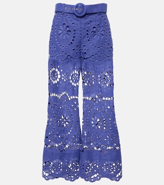 Pop embroidered linen cropped pants