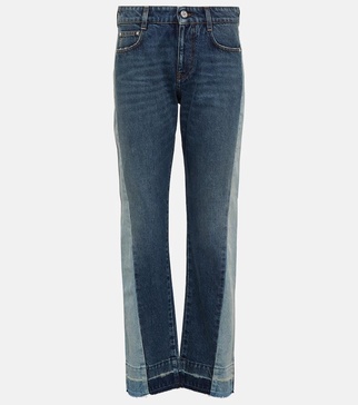 Spliced mid-rise straight jeans