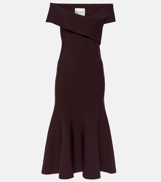 Asymmetric off-shoulder midi dress