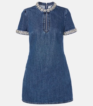 Crystal-embellished denim minidress