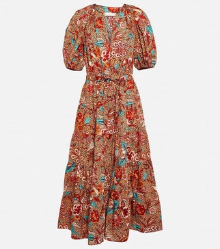 Olina printed cotton midi dress