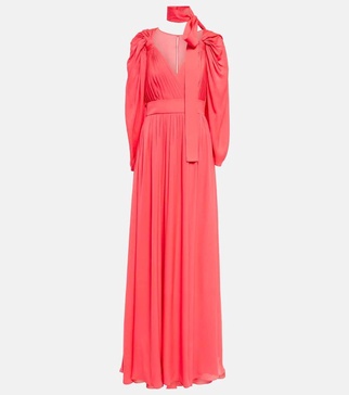 Pleated silk chiffon gown