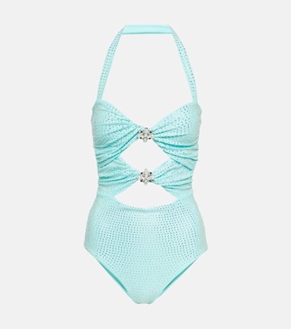 Embellished halterneck swimsuit