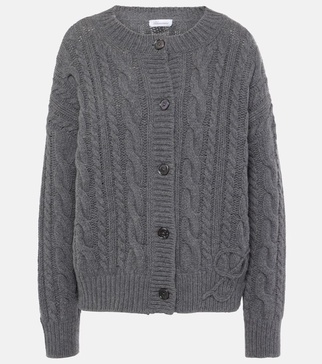 Cable-knit wool and cashmere cardigan